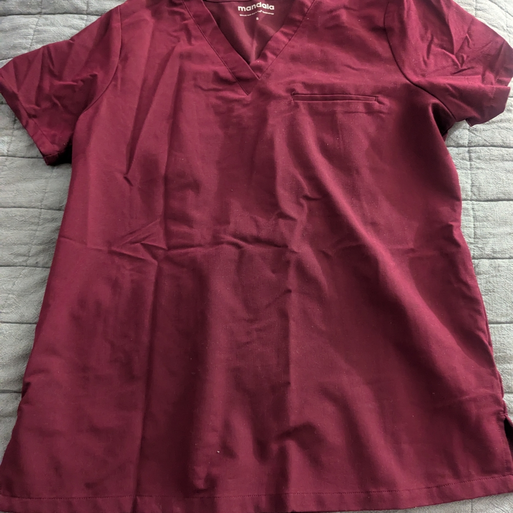 Mandala Maroon V-Neck Scrub Top